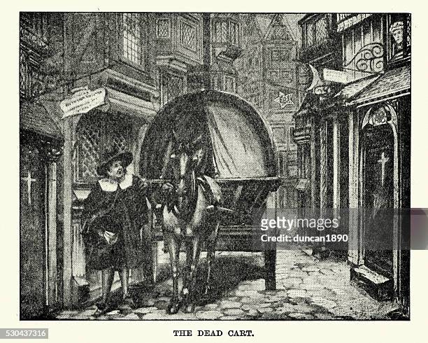 great plague of london - the dead cart - 17th century london stock illustrations