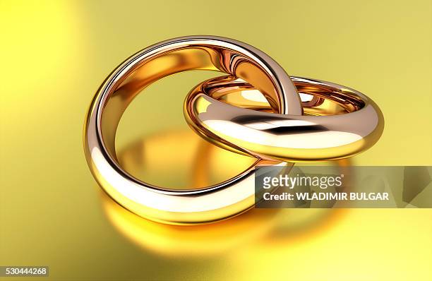 two linked gold rings, illustration - gold chain stock-fotos und bilder
