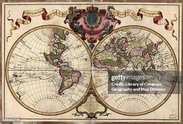 map of the world, 1720 - eighteenth imagens e fotografias de stock