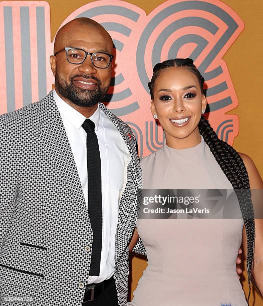 Derek Fisher and Gloria Govan attend the premiere of "The Nice Guys" at TCL Chinese Theatre on May 10, 2016 in Hollywood, California.