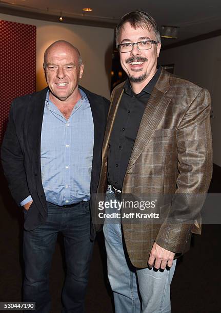 Writer Vince Gilligan, right, and actor Dean Norris attend the afterparty of the Premiere Of HBO's "All The Way" on May 10, 2016 in Hollywood,...