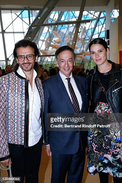 Galerist Lorenzo Fiaschi, Director of sponsorship LVMH, Jean-Paul Claverie and Laura Salas Redondo attend the "Observatory of Light, Work in Situ" :...
