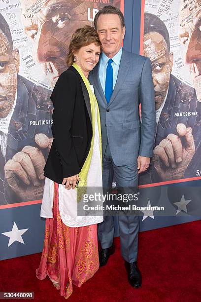 Actress Melissa Leo and actor Bryan Cranston attends the premiere of HBO's "All The Way" at Paramount Studios on May 10, 2016 in Hollywood,...