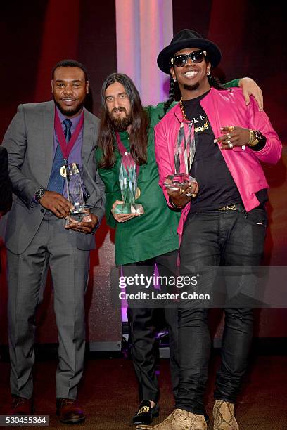 Songwriters Devon Gallaspy, Jeff Bhasker and Trinidad James accept award onstage at The 64th Annual BMI Pop Awards, honoring Taylor Swift and...