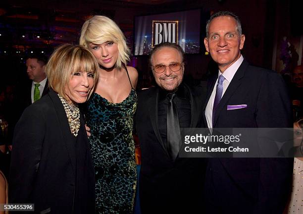 Honorees Cynthia Weil, Taylor Swift and Barry Mann with BMI President & CEO Mike O'Neill attend The 64th Annual BMI Pop Awards, honoring Taylor Swift...