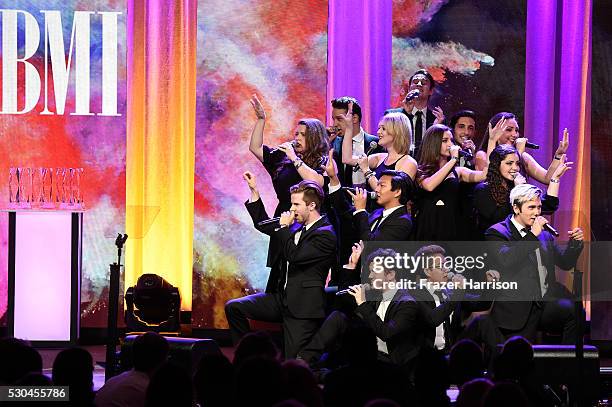 Singing group SoCal VoCals perform onstage at The 64th Annual BMI Pop Awards, honoring Taylor Swift and songwriting duo Mann & Weil, at the Beverly...