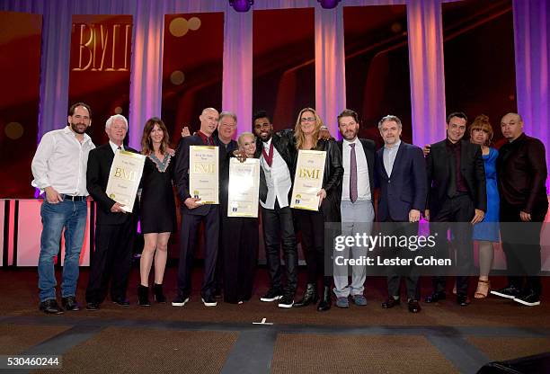 Lance Fried, Jodie Gerson, Steven Finfer, David Hirschland, Barbara, Jason Derulo, Kris Munoz, Laurent Hubert, and Zach Katz accept an award onstage...