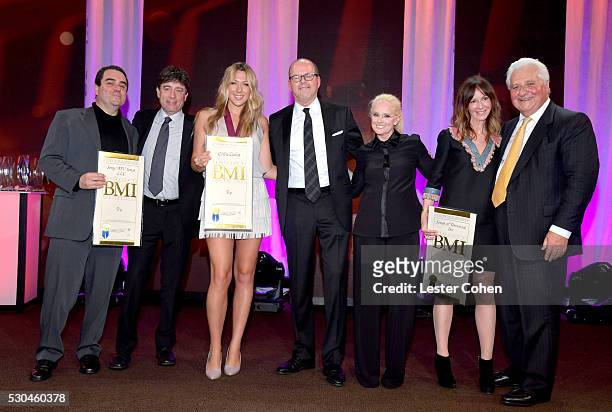 Singer/songwriter Colbie Caillat accepts an award onstage with Sony/ATV Songs LLC and Songs of Universal Inc. At The 64th Annual BMI Pop Awards,...