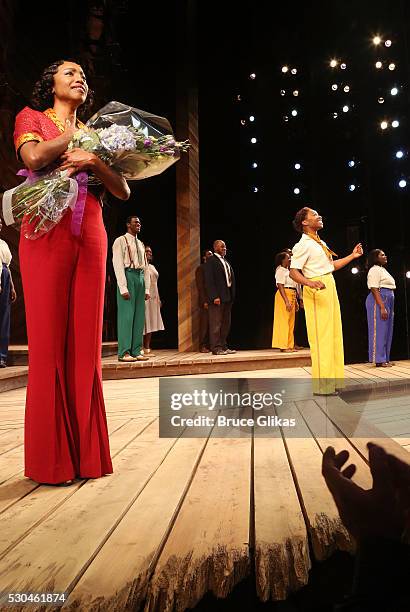 Tony & Grammy Winner Heather Headley, Cynthia Erivo, Danielle Brooks and cast take the curtain call at "The Color Purple" on Broadway at The Bernard...