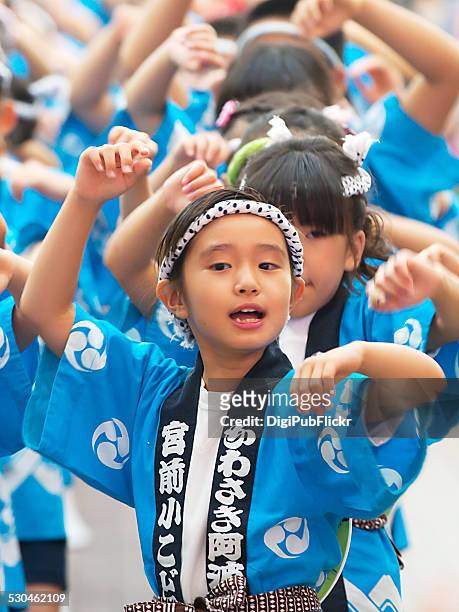 school pupils at kawasaki awaodori dance festival - traditional dancing stock pictures, royalty-free photos & images