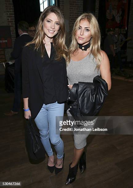 Actresses Ashley Greene and Cassie Scerbo pose for a portrait at the "6 Bullets To Hell" Mobile Game Launch Party on May 10, 2016 in Los Angeles,...