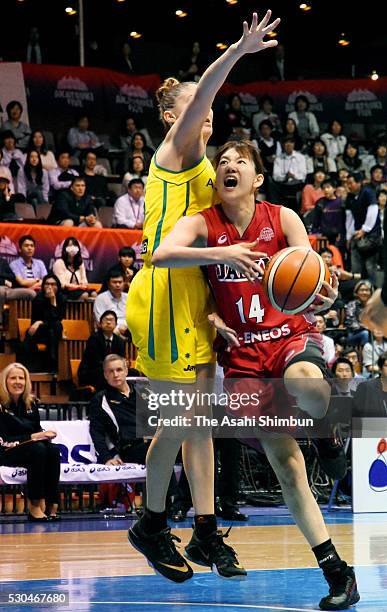 Sanae Motokawa of Japan goes for the layup during game three of the during the Women's Basketball International Friendly match between Japan and...