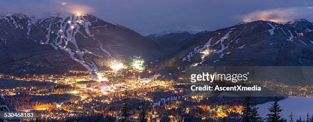 whistler blackcomb at dusk - whistler village stock pictures, royalty-free photos & images