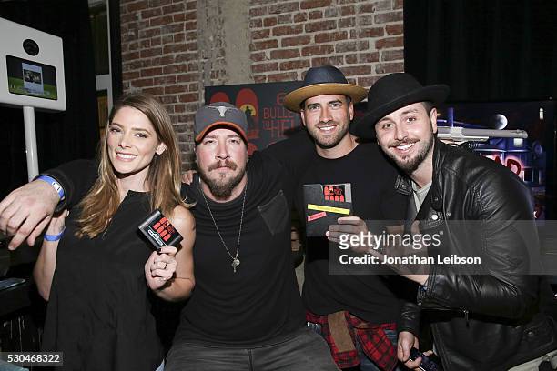 Actors Ashley Greene , Tanner Beard, Ryan Rottman, and friend pose for a portrait at the "6 Bullets To Hell" Mobile Game Launch Party on May 10, 2016...