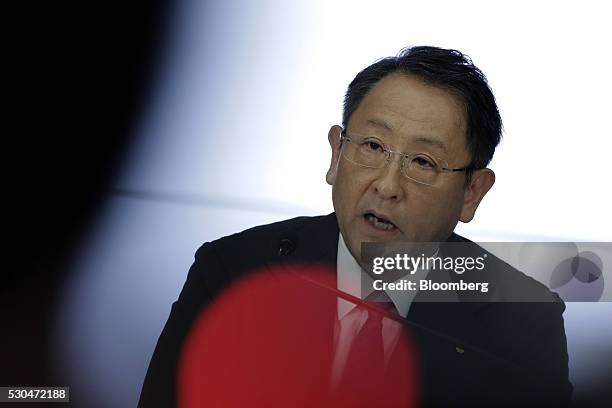 Akio Toyoda, president of Toyota Motor Corp., speaks during a news conference in Tokyo, Japan, on Wednesday, May 11, 2016. Toyota said annual net...