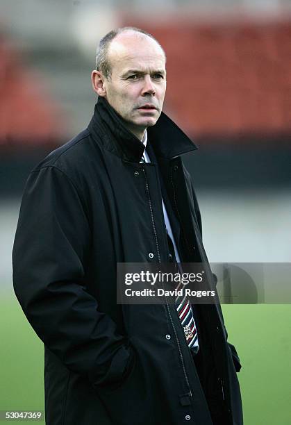 Sir Clive Woodward, the Lions Head Coach, watches his team during the British and Irish Lions captains run at the Waikato Stadium on June 10, 2005 in...