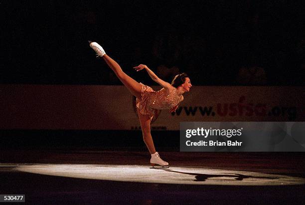 Sarah Hughs of the USA takes the spot lite during her routine at the Skate America competition at the World Arena in Colorado Springs, CO. Hughs took...