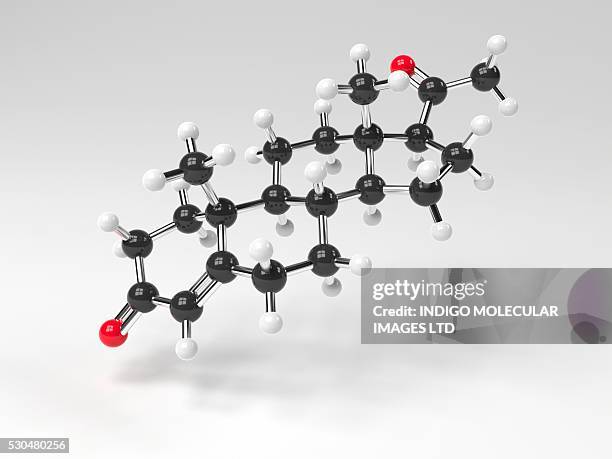 progesterone hormone molecule. computer model showing the structure of a molecule of the hormone progesterone. progesterone is produced in the ovaries of women and the testes of men, and is one of the most important hormones in the human body. - östrogen stock-fotos und bilder