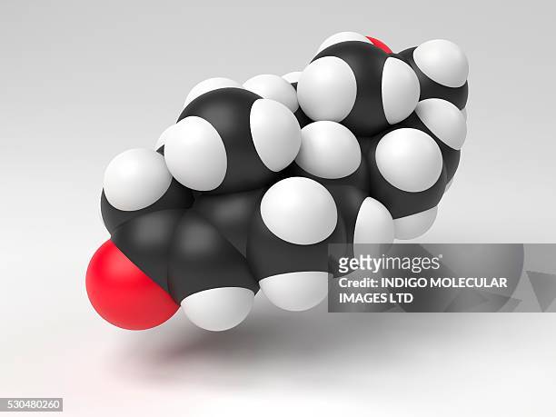 progesterone hormone molecule. computer model showing the structure of a molecule of the hormone progesterone. progesterone is produced in the ovaries of women and the testes of men, and is one of the most important hormones in the human body. - oestrogen stock pictures, royalty-free photos & images