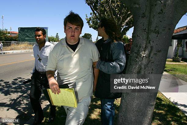 Michael Jackson fan B.J. Hickman leaves his press conference held across from court house during the Michael Jackson child molestation trial at the...