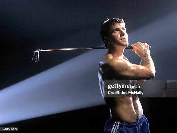 Collegiate golfer for UCLA John Poucher enjoys a "moment in the limelight," 2004 in Los Angeles, California. In 2003, the UCLA Bruins were Pac-10...