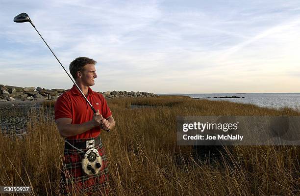 Scotland native and Augusta State golfer Wallace Booth shows off both his buff torso and his native garb 2004 in Westport, Connecticut. A champion in...
