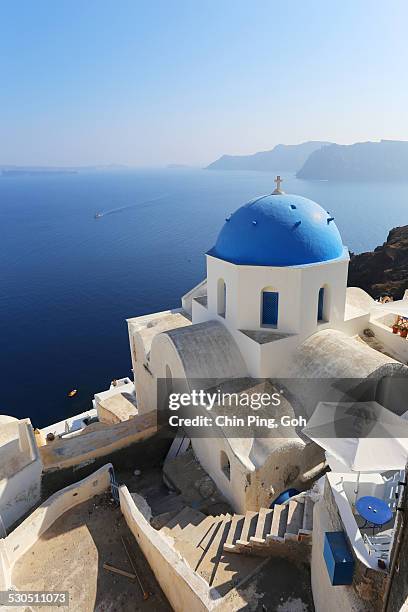 blue church at santorini - santorini stock pictures, royalty-free photos & images