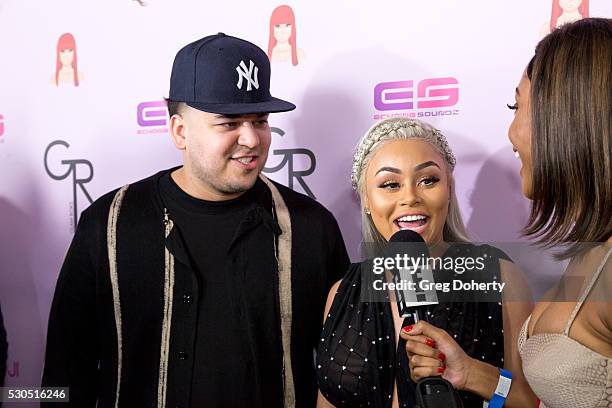 Rob Kardashian and Blac Chyna arrive at her Blac Chyna Birthday Celebration And Unveiling Of Her "Chymoji" Emoji Collection at the Hard Rock Cafe on...