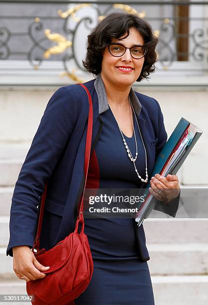 Myriam El Khomri, French Labour Minister leaves the Elysee Presidential Palace after a weekly cabinet meeting on May 11, 2016 in Paris, France. The...