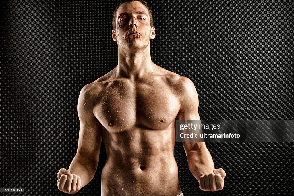 Stage makeup beaten face  HDR Portrait  Young man   Ultimate fighter