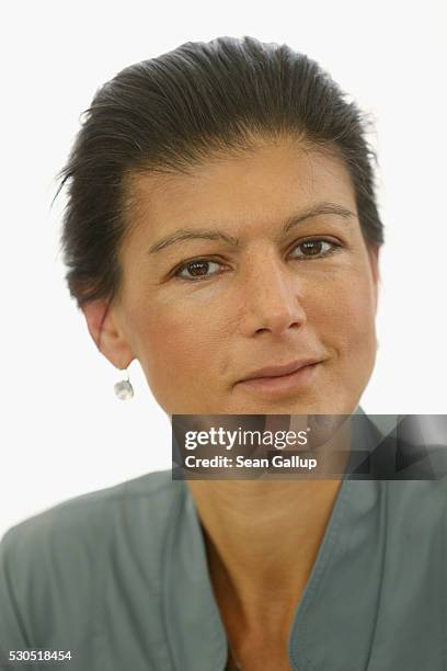 German left-wing politician Sahra Wagenknecht speaks with foreign journalists on May 11, 2016 in Berlin, Germany. Wagenknecht is co-chairperosn of...