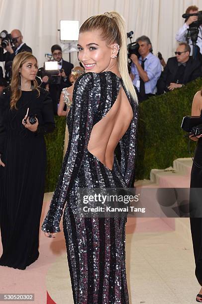 Hailey Baldwin arrives for the "Manus x Machina: Fashion In An Age Of Technology" Costume Institute Gala at Metropolitan Museum of Art on May 2, 2016...