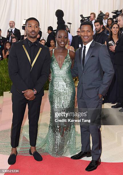 Michael B. Jordan, Lupita Nyong'o and Nate Parker arrive for the "Manus x Machina: Fashion In An Age Of Technology" Costume Institute Gala at...