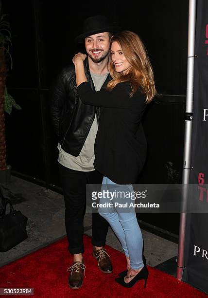 Personality Paul Khoury and Actress Ashley Greene attend the launch of "6 Bullets To Hell" the video game and the movie on May 10, 2016 in Los...