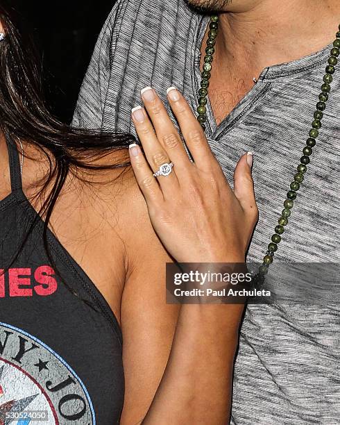 Engagement Rings Detail, Actors Cherie Jimenez and Sean Faris attend the launch of "6 Bullets To Hell" the video game and the movie on May 10, 2016...