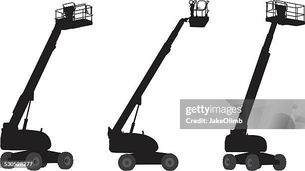 cherry picker machine silhouettes - mobile crane stock illustrations