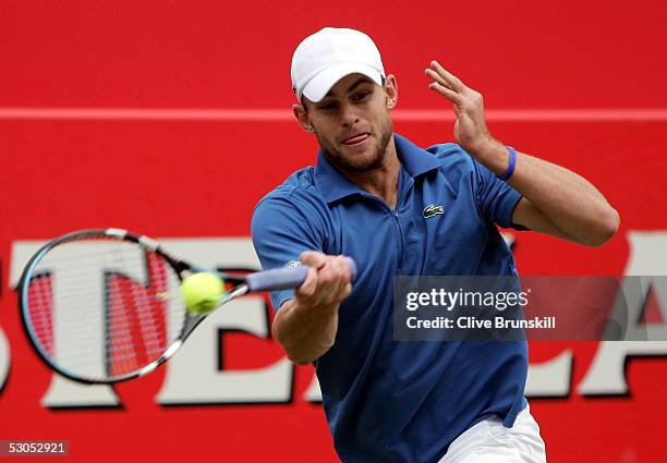 Andy Roddick of USA in action during his semi final match against Radek Stepanek of Czech Republic at the Stella Artois Tennis Championships at the...