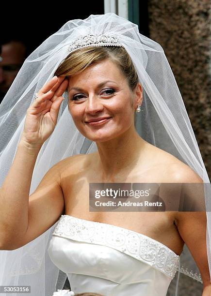 Alexandra Stich, maiden name Rikowski, poses at the Sankt Severin church on June 11, 2005 at Sylt, in Germany. Michael Stich and Alexandra Rikowski...