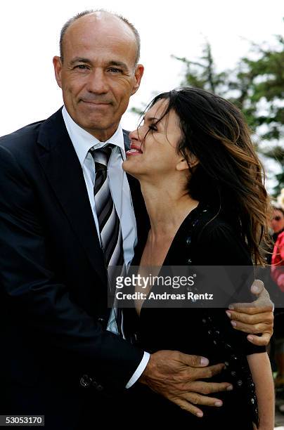 Actor Heiner Lauterbach actor and his wife Viktoria Skaf pose at the Sankt Severin church on June 11, 2005 at Sylt, in Germany. Michael Stich and...