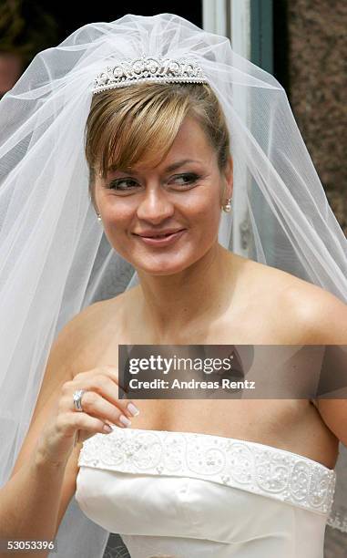 Alexandra Stich, maiden name Rikowski poses at the Sankt Severin church on June 11, 2005 at Sylt, in Germany. Michael Stich and Alexandra Rikowski...