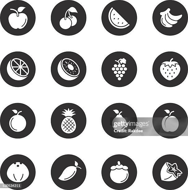 fruit icons - black circle series - chrysophyllum cainito stock illustrations