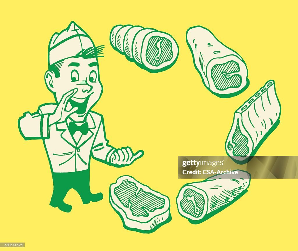 Butcher With Cuts of Meat