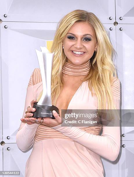 Singer Kelsea Ballerini, winner of the New Female Vocalist of the Year award, poses in the press room during the 51st Academy of Country Music Awards...