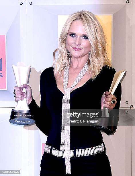 Singer-songwriter Miranda Lambert, winner of the Female Vocalist of the Year and Vocal Event of the Year awards, poses in the press room during the...