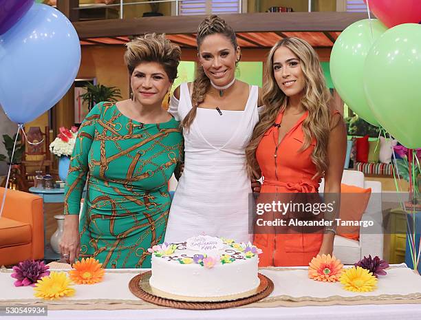 Maria Goretti Rubio, Karla Martinez and Andree Martinez are seen on the set of Univision's morning show 'Despierta America' at Univision Studios on...
