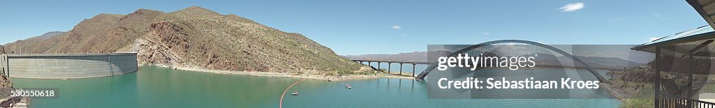 Panorama on Theodore Roosevelt Dam and Lake, Phoenix, Arizona, United States of America