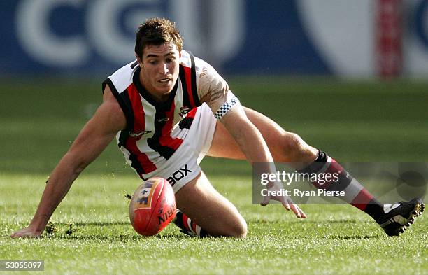 Lenny Hayes for the Saints in action during the round twelve AFL match between the Hawthorn Hawks and the St.Kilda Saints at the M.C.G. On June 11,...