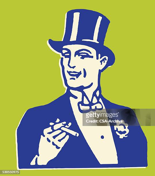 stockillustraties, clipart, cartoons en iconen met man in formal tuxedo smoking - cigarette smoking