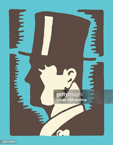 profile of man in tuxedo and top hat - top hat stock illustrations