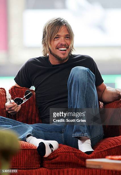 Taylor Hawkins of The Foo Fighters appears onstage during MTV2's "24 Hours Of Foo" at the MTV Times Square Studios June 11, 2005 in New York City.